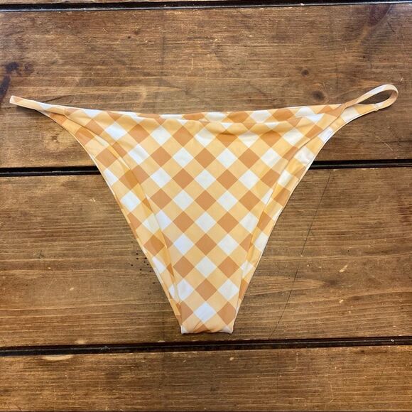 Toast Swim Bikini Bottoms White Tan Gingham Plaid XL NWOT Cheeky - Picture 1 of 6